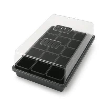 GROW-TEC & CONSULTING GMBH Zimmergewächshaus 12 Töpfe – Anzuchtbox mit Haube & Belüftung 58x38x9 cm