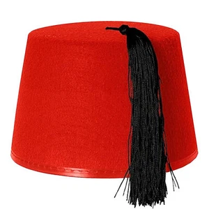 ADULT RED FEZ HAT TURKISH FANCY DRESS TOMMY COOPER TARBOOSH AROUND THE WORLD - Picture 1 of 7