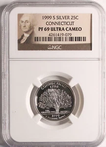 1999 S State Quarter Connecticut 90% Silver  Proof Ultra Cameo NGC PF 69 - Picture 1 of 3