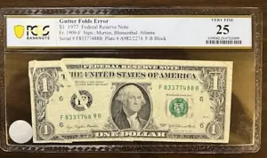 1977 $1 Error Note Gutter Folds/ Fr. 1909-F/ Morton-Blumenthal/ PCGS VF25 - Picture 1 of 8