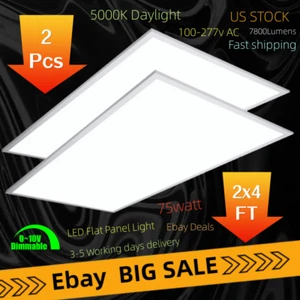 2 Pcs 2x4 LED Flat Panel Recessed Light 7800LM 5000K Dimmable Drop Ceiling Light - Picture 1 of 13