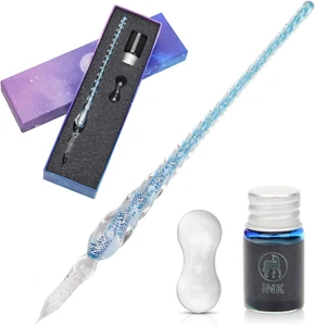 Glass Pen Set, Glass Dip Pen with and Pen Holder Art Crystal Glass Pens for Sign - Picture 1 of 7