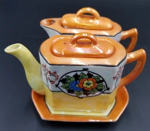 Rare Art Deco Tea Set Japanese Lusterware Teapots and Tray-3 piece - Picture 1 of 10