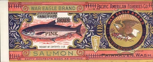 *Original* KRIEGSADLER rosa Lachs PANAMERIKANISCHE FISCHEREI Dose Etikett KEINE KOPIE - Bild 1 von 2