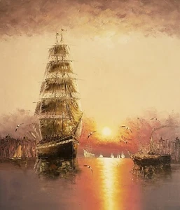 Sailing Ship - #24, 24x20, 100% Hand Painted Oil Painting on Canvas - Picture 1 of 6