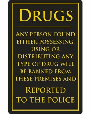 MILETA No Drugs Sign Policy Notice Anti Drugs Warning Black 260x170 Pub Bar Restaurant