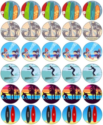 Cartoon Surfing Cupcake Toppers Edible Icing Wafer Decor Sport Water Wave Beach - Image 1 of 4