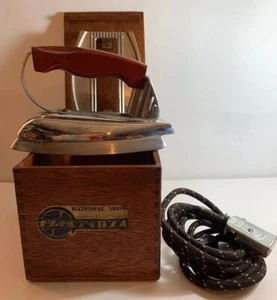Antique Vintage Clothes Iron Matsushita Electric In Custom Wood Box (a5) - Picture 1 of 8
