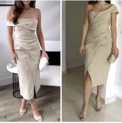 NWT Zara Asymmetrical Slip Midi Dress Size Small Ruched Slit Regencycore Career - Image 1 of 4