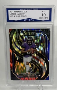 2024 Panini Select Lamar Jackson Red & Blue Shock Prizm #121 Ravens Gem Mint 10! - Picture 1 of 1