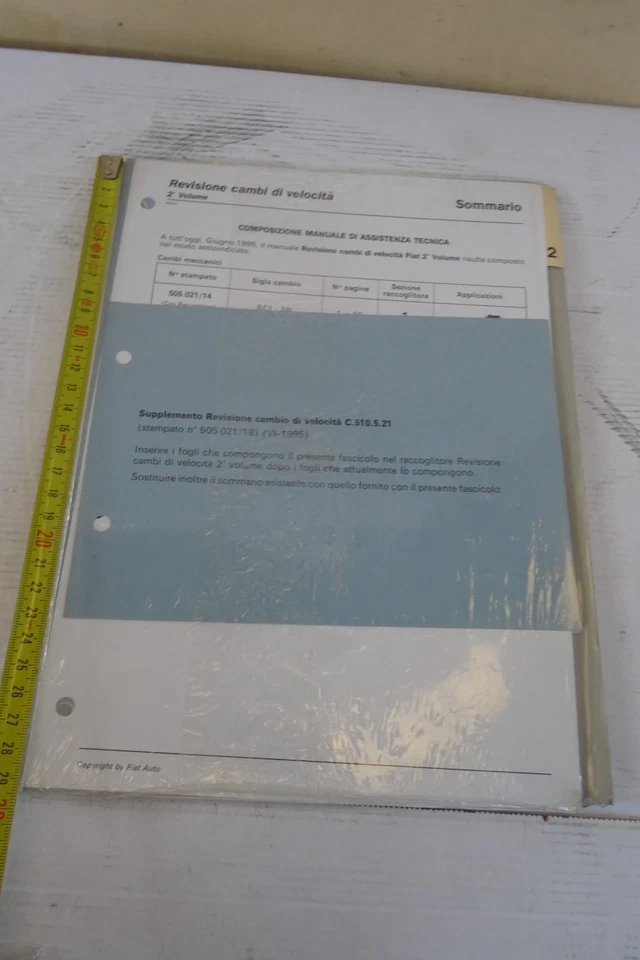 supplemento al manuale officina Fiat revisione cambio di velocità C. 510.5.21 - Immagine 1 di 4