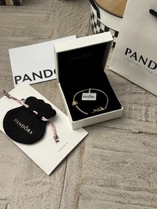 Pandora Rose -Gold  Moments Heart T Bar Snake Bracelet - 589285C00 with charm. - Picture 1 of 7