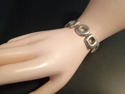 FAS Modernist Puffy Donut Sterling Silver Circle & Square Link Bracelet 18g 7" - Image 1 of 4