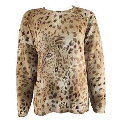 Alfred Dunner Sweater Womens Size M Medium Ramie Wool Leopard Animal Print Tan - Image 1 of 4