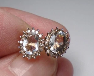 9ct gold Aquamarine & Diamond earrings - Picture 1 of 7