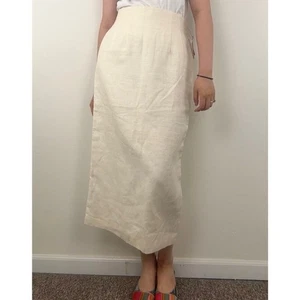 NWT Vintage Cathy Hardwick Off White 100% Linen Pencil Skirt - Picture 1 of 8
