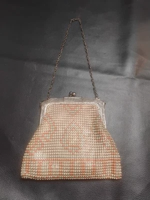 Bolsa padrão geométrico vintage art déco Whiting & Davis malha esmalte - Imagem 1 de 4