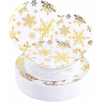 Juego de 50 platos de plástico desechables de Navidad diseño copo de nieve fiesta cena Foto 1 de 4