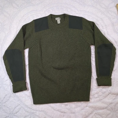 LL Bean Green Merino Wool Commando Tactical Elbow Patch Military Sweater Mens XL - Image 1 of 4