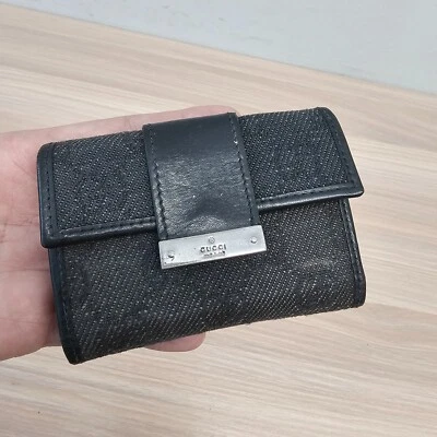 Винтажный Gucci ключ держатель чехол из черной кожи GG холст монограмма логотип Y2K Италия - Изображение 1 из 4