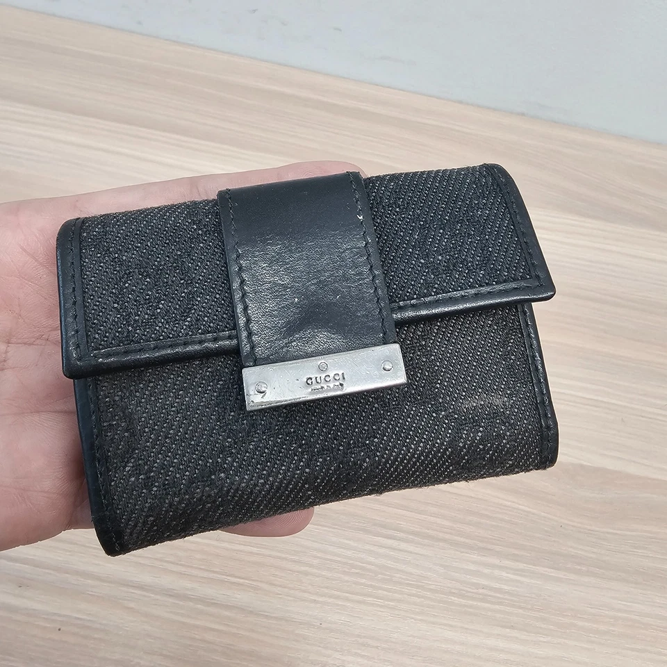 Vintage Gucci Key Holder Case Black Leather GG Canvas Monogram Logo Y2K ITALY - Image 1 of 4