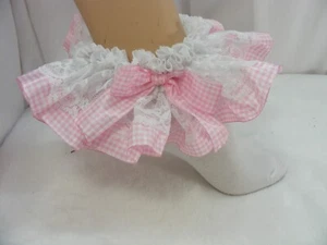 sissy adult baby pink gingham socks fancydress kawaii cosplay mens ladies - Picture 1 of 14