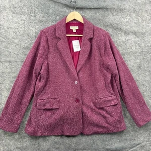 Appleseeds Blazer Jacket Womens Plus 16W Burgundy Purple Herringbone Career NEW - Picture 1 of 10