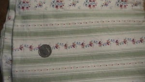 TESSUTO vintage cotone TICKING rosa a righe floreali, verde, larghezza 1 yd/32" - Foto 1 di 1