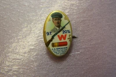 WINCHESTER 97-20% SPENCER OVALADO PINBACK BOTÓN PISTOLA SHELL CAJA CALENDARIO COLECCIÓN Foto 1 de 2