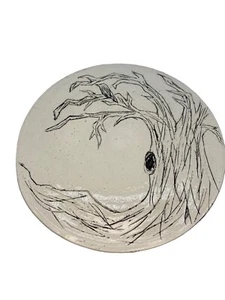 Keramik Studio Kunst Teller Modernist Baum Krähe schwarz weiß Initialen nummeriert - Bild 1 von 8