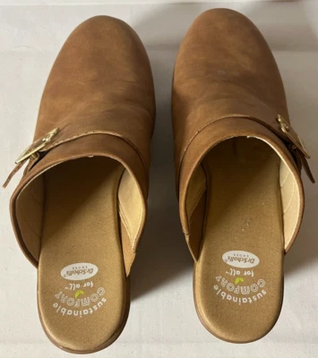 DR. SCHOLLS Tan WAKE UP CLOG Mules SHOES Size 8.5M w/ 3" Heels - Image 1 of 4