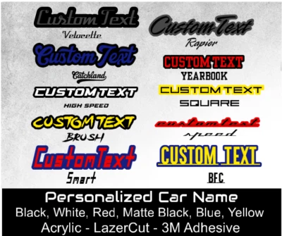 Custom Lazer Cut Car Acrylic Emblem Badge MULTI COLOR Customized Text Names LOGO - Image 1 of 4