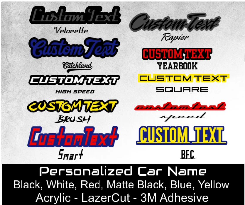 Insignia emblema acrílico para guardabarros de coche corte láser personalizado MULTICOLOR nombres de texto personalizados Foto 1 de 4