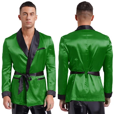 Chaqueta corta de satén para hombre Bata Chaqueta ligera Cigar House Kimono Albornoz Foto 1 de 3