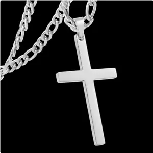 CHRISTIAN CROSS Pendant 18" 925 Sterling Silver FIGARO Chain Necklace Men Women - Picture 1 of 8