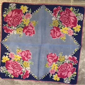 PAÑUELO DE ALGODÓN DE COLECCIÓN HANKY ROSAS FLORALES 13X13 1940-1950 - Imagen 1 de 3