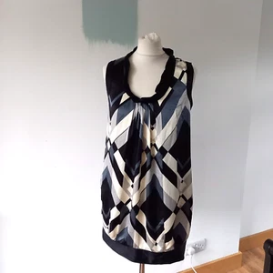 MONSOON Size UK 10 Cute Monochrome Geometric Mini Dress Tunic 100% Silk - Picture 1 of 8