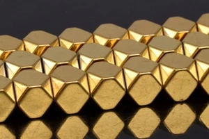7-8MM Gold Hematite Beads Octagon Cube Grade AAA Loose Beads - Picture 1 of 2