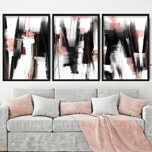 Abstract Black & Pink Art Prints from Original Textured Painting Mix Size V1 Set - Picture 1 of 8