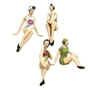 Set 4 pezzi statuina bellezza bagno retrò costume da bagno anni 20 stampa floreale tropicale - Foto 1 di 2