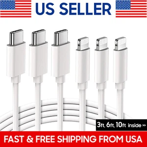 3 PACK USB-C Fast Charger Cable For iPhone 14 13 12 11 Pro Max Mini X XR 8 7 6 5 - Picture 1 of 10