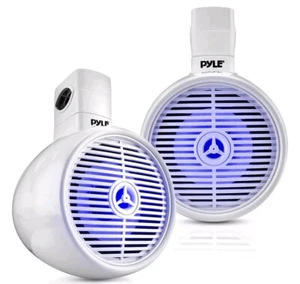 Pyle PLMRWKBT65WT 2x 6.5" Wireless Bluetooth White Wakeboard Speakers w/ LEDs - Picture 1 of 22