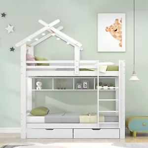 Etagenbett Kinder Hochbett Spielbett Stockbett 90x200 mit Schubladen Lattenrost - Bild 1 von 11