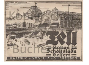 Tell cacao chocolate postre Hartwig & Vogel Dresden estación publicidad alrededor de 1920 - Imagen 1 de 1