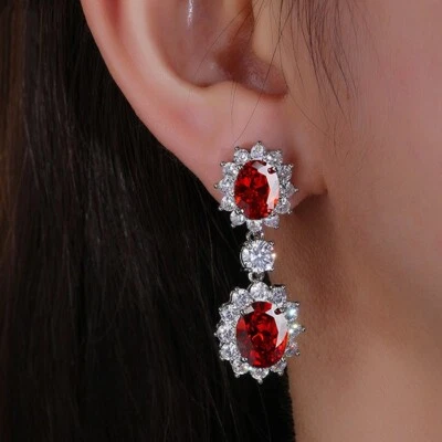 16 мм x 38 мм натуральный красный гранат 925 пробы подвеской серьги - Изображение 1 из 4