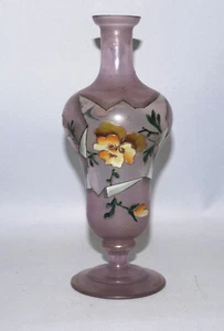 Böhmische Glas Vase violett lasiert mundgeblasen Emaillemalerei H. 20,5 cm - Picture 1 of 16