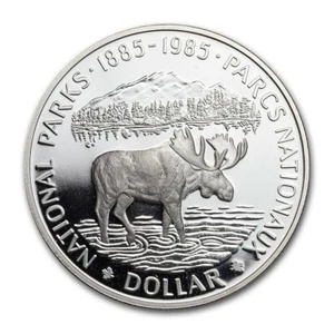 1985 CANADIAN NATIONAL PARKS MOOSE .500 Silver Dollar Proof Coin Choice BU - Picture 1 of 4