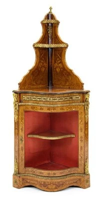 Antiguo gabinete, en corniere, metal dorado, ¡marquetería montada estilo francés!! Foto 1 de 4