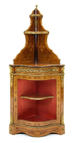 Antique Cabinet, En Corniere, Gilt Metal, French Style Mounted Marquetry!! Cover