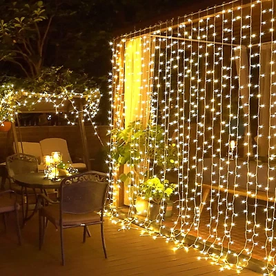 Remote Control Curtain String Lights 300 LED Plug in Window Wall Hanging Curtain - Image 1 of 4